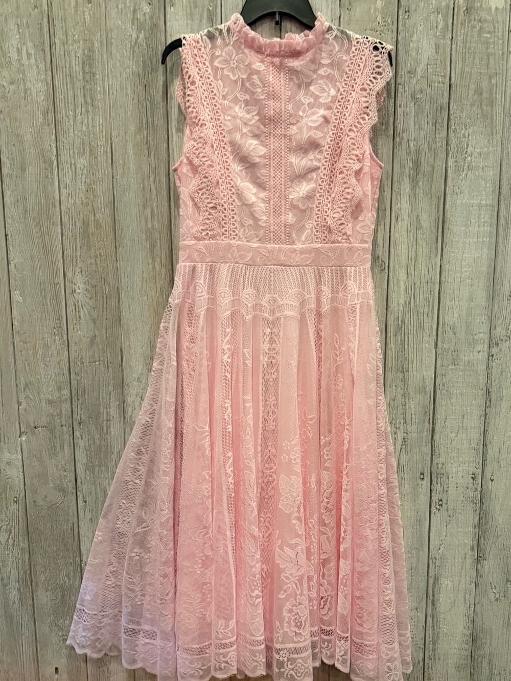 Delicate Pink Lace Midi Dress